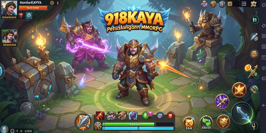 Screenshot utama 918KAYA menampilkan aksi pertarungan seru dalam game MMORPG.