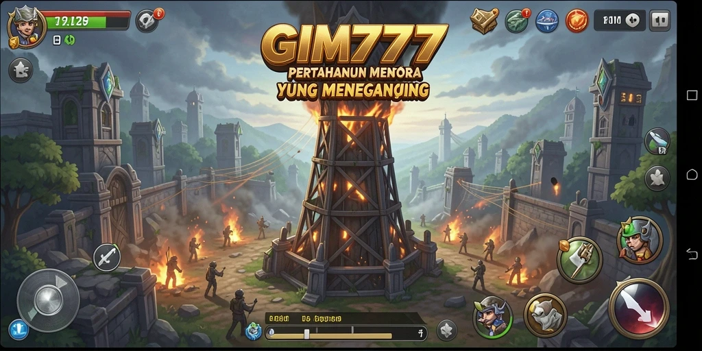 Gameplay intens GIM777 menampilkan pertahanan menara yang strategis.