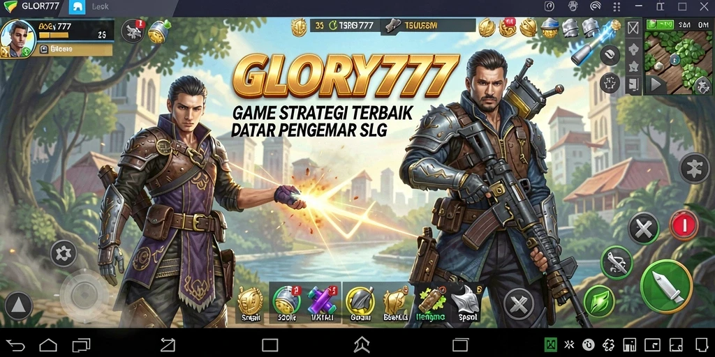 Screenshot gameplay GLORY777 menampilkan aksi pertempuran yang intens.
