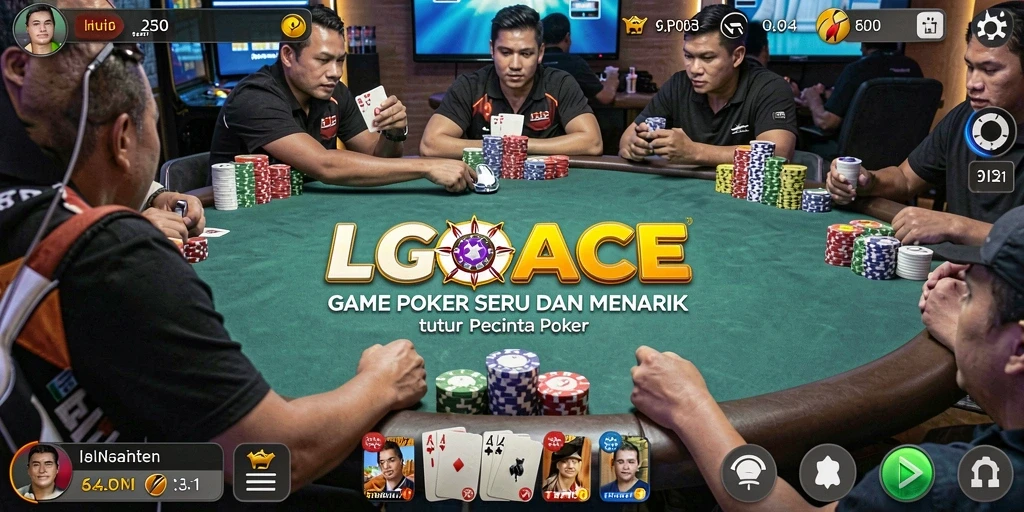 Screenshot gameplay LGOACE dengan suasana permainan Poker yang mendebarkan.