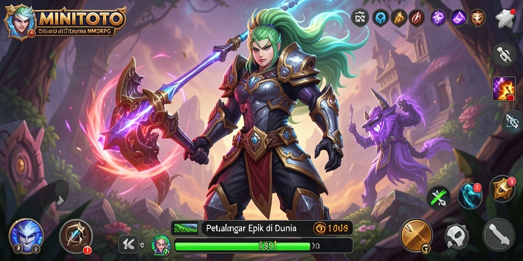Screenshot gameplay MINITOTO menampilkan pertarungan epik di dunia MMORPG.