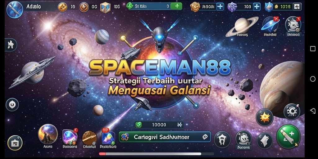 Tangkapan layar utama SPACEMAN88 memperlihatkan pertempuran luar angkasa yang intens.