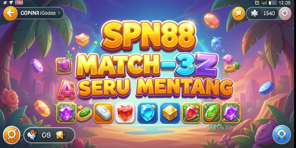 Screenshot utama SPN88 menampilkan serunya gameplay Match-3 yang penuh warna.